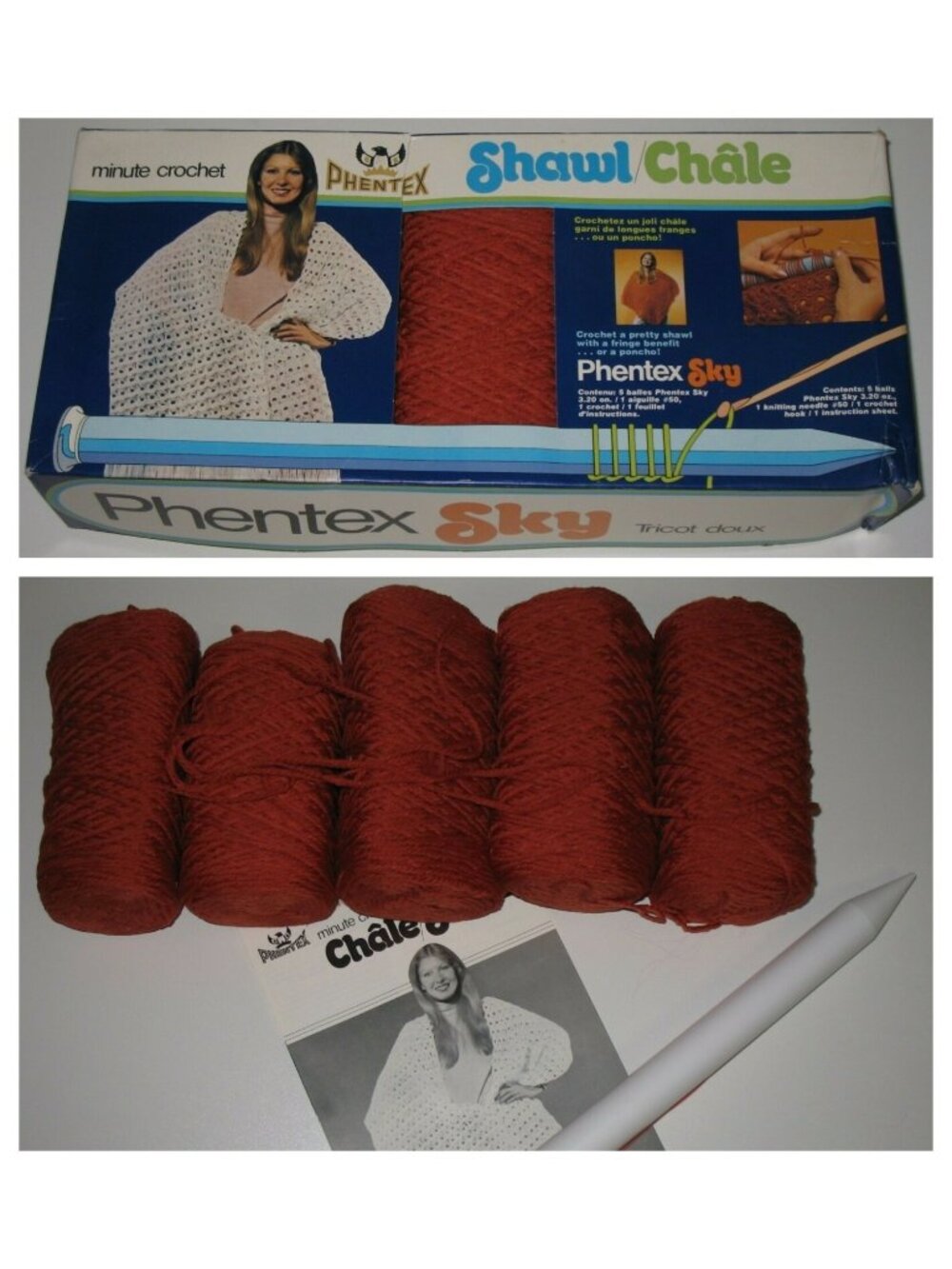 PHENTEX SKY Crochet Shawl Kit Yarn Hooks Pattern Complete Unused Vintage 1970s